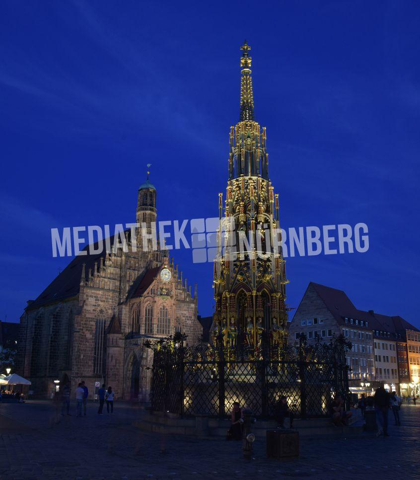 Main Market Square Nuremberg - Church of Our Lady and Beautiful Fountain